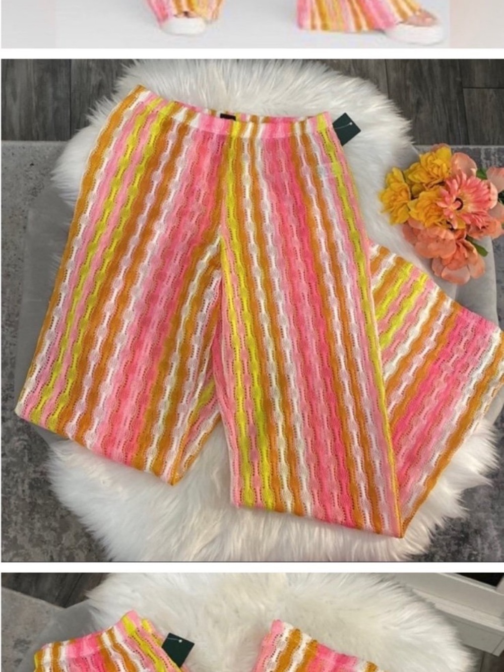 Wild Fable Multi-Color Stripe Crochet Wide-Leg Swim Coverup Pants Small